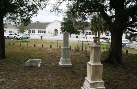 The future Coulter Cemetery overlooks the former Bronson High School and Elementary School, which is being renovated for the Courthouse Annex office building.