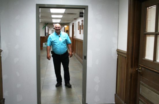 Clerk of Courts and Comptroller Danny Shipp walks toward a first floor doorway in the Levy County Courthouse that will separate the security side from the civil side. No one will be allowed to come through the door except for authorized staff.