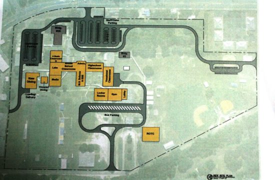 An architect's drawing of the future Chiefland Middle High School campus shows the location of all the buildings. The school will be constructed at the site of the current campus.
