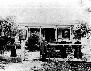 1880s photo of Jackson Home. Pictured - Dr. Jackson; Sally Shands, Mary’s sister; and Mary Shands Jackson. Photo from Florida Memory Project