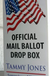 Mail-in voters were offered a ballot box at the entrance of the elections office if they didn't want to walk inside to early-vote. Mail-in voters can also slide their ballot and envelope into the slot at the front door of the elections office.