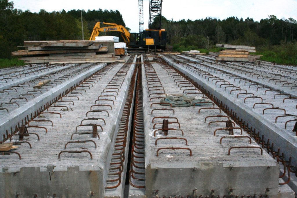 The massive support structures for the new Waccasassa River flats bridge on County Road 339 near Bronson give some indication of the strength of the future bridge.