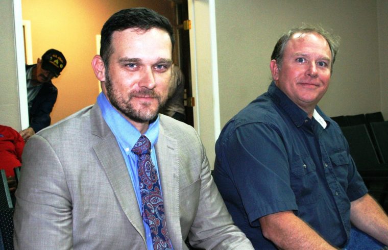 Attorney Blake Fugate on the left is pictured with his client, Bronson Councilman Berlon Weeks. Fugate asked for Weeks' reinstatement Monday. The Bronson Council refused.