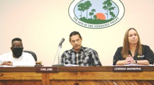 Chiefland City Commissioners Lance Hayes, Mayor Chris Jones and Lewrissa Mainwaring postponed a decision on whether to cancel the contract with Waste Pro. Commissioners Norm Weaver and Rollin Hudson were absent.