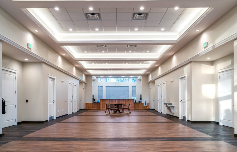 Photo by Oelrich Construction: The lobby of Williston City Hall is massive. The ceiling is tall and the lobby is long and wide, plenty big for social distancing.