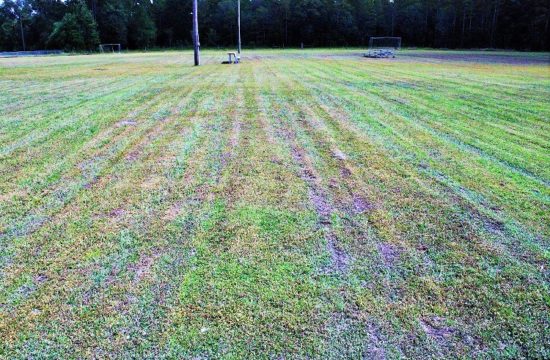 Tire marks left are visible on the soccer field at James H. Cobb Park. The tire marks were left by Bronson maintenance lawn mowers. The tire marks left the field lumpier than usual. The soccer field was softened from periods of heavy rain.