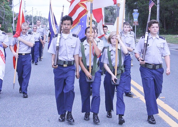 The Bronson and Williston Jr. ROTC cadets march in the Levy County Veterans Day Parade.