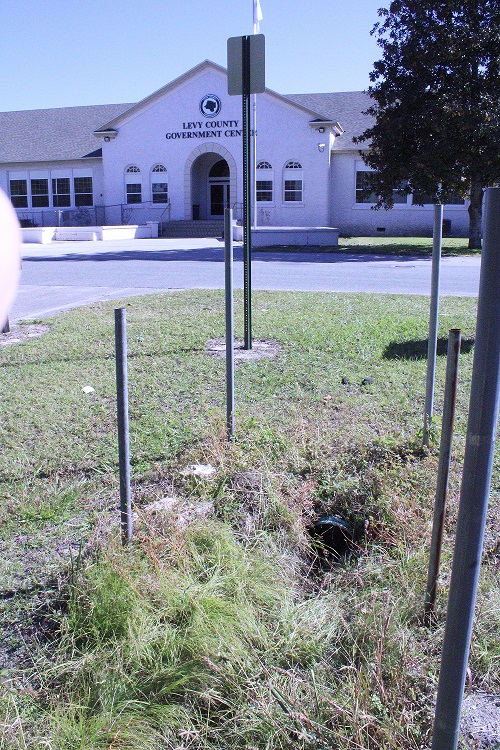 This culvert in front of the Levy County Government Center is at the center of a debate on whether it should be dug up and replaced.