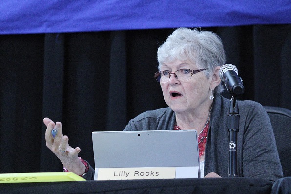 Commissioner Lilly Rooks said she would assist resident Sally Collins before a storm. She said just give her a call.