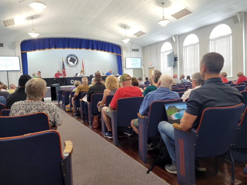 Photo was taken from back row as the auditorium was filling up for the 3:30 composting workshop May 9, 2023.