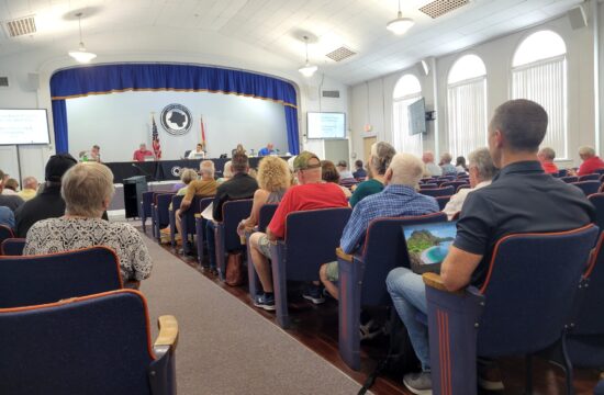 Photo was taken from back row as the auditorium was filling up for the 3:30 composting workshop May 9, 2023.