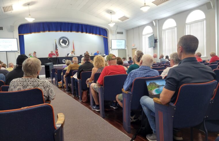 Photo was taken from back row as the auditorium was filling up for the 3:30 composting workshop May 9, 2023.