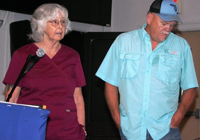 File photo: Darlene Esler and County Animal Services Director David Weatherford answer questions from the public at a workshop.