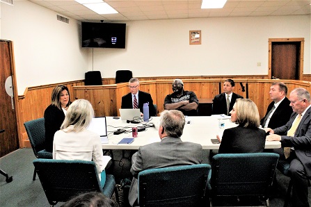 County Judge hopeful Sunshine (Sunny) Baynard answers questions posed by the 8th Circuit Judicial Nominating Commission. Members shown starting at the head of the table on the right, and going left, are State Attorney Brian Kramer; Commission Chairman Norm Fugate; Assistant State Attorney Rebecca Shinholser, chief of the juvenile division; Attorney Brent Siegel; Attorney Candice Brower; Baynard; Attorney Ronald Bendekovic Robert Woody, former chairman of the Gainesville Area Chamber of Commerce and chairman of the Santa Fe College District Board of Trustees; Attorney Christopher Elsey.